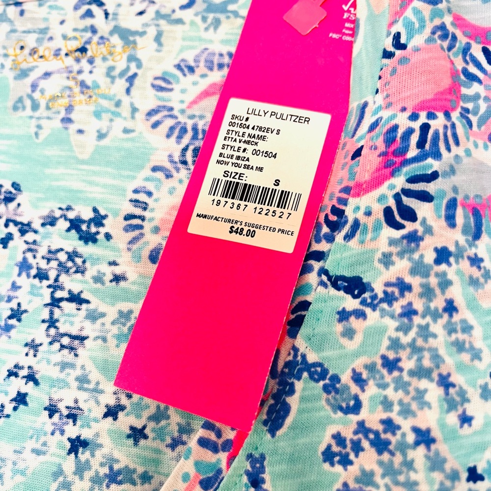 Lily Pulitzer "Etta" V Neck " Blue Ibiza Now You Sea Me. Sz S NWT - Picture 5 of 5